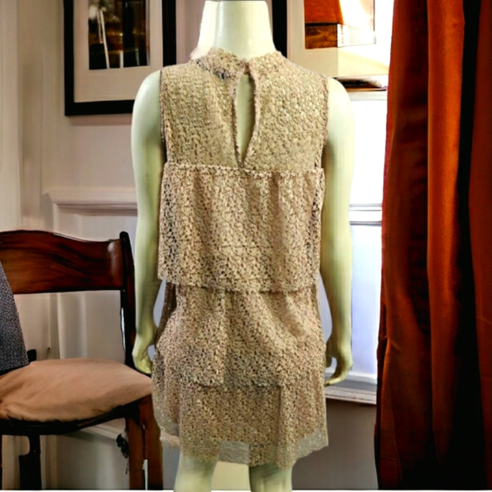 Zara Soft Beige Lace Short Dress, S, Sleeveless, Layered Top & Skirt, Gorgeous! - Picture 5 of 10
